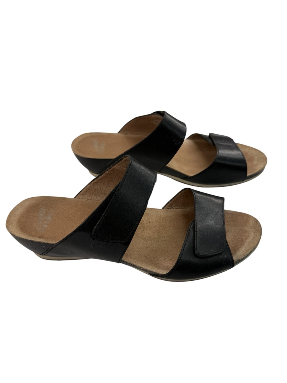 Dansko Vienna Black Leather Double Strap Wedge Slide Sandals EU 40 US 9.5-10